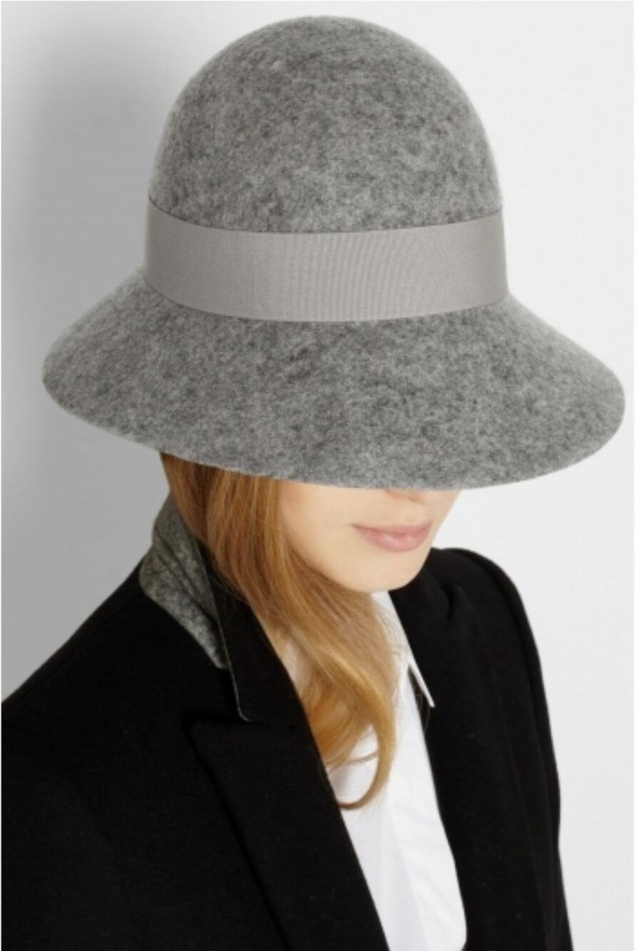 Stella McCartney Wide Brim Cloche Wool Felt Hat Gray Size Medium Italy